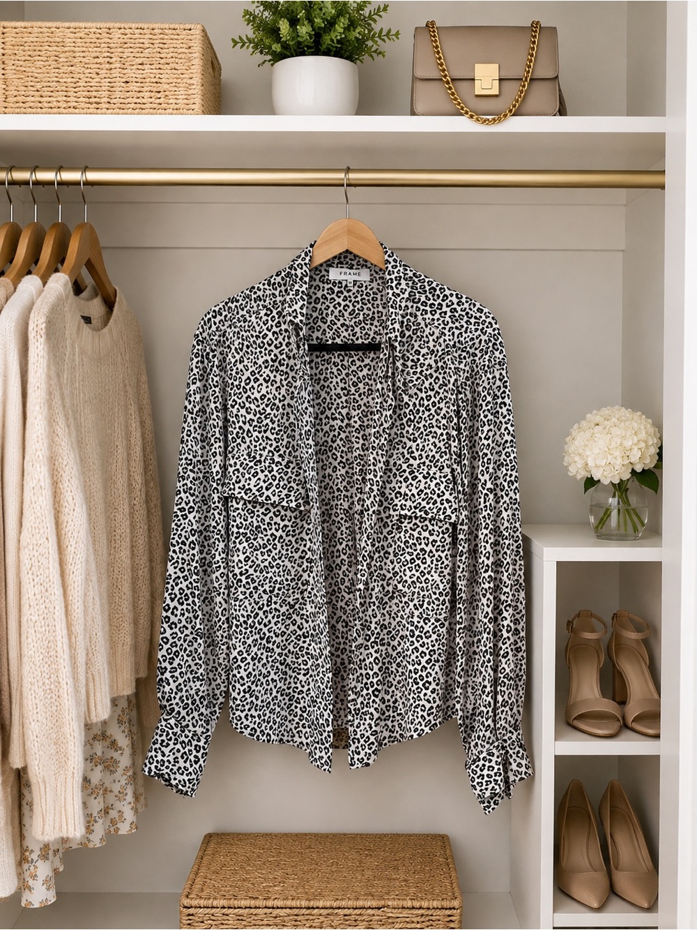 FRAME Leopard Print Button-Front Blouse - Black & White